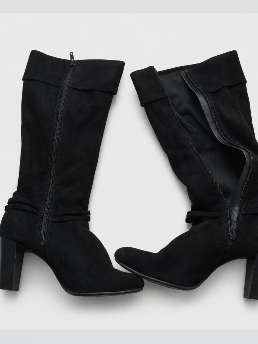 Predictions Black Suede Look Knee High Heeled Boots Size 8 VGUC